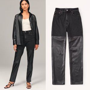 COPY - Abercrombie & Fitch Mixed Fabric Ultra High Rise 90s Straight Jean Curve…